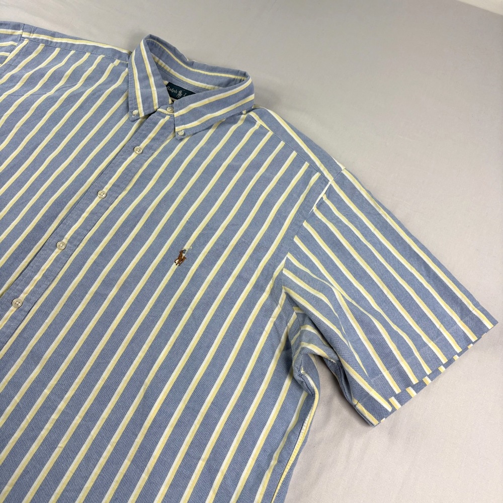 Polo Ralph Lauren Shirt Mens 2XB Big Blue Striped Flesh Pony Classic Fit